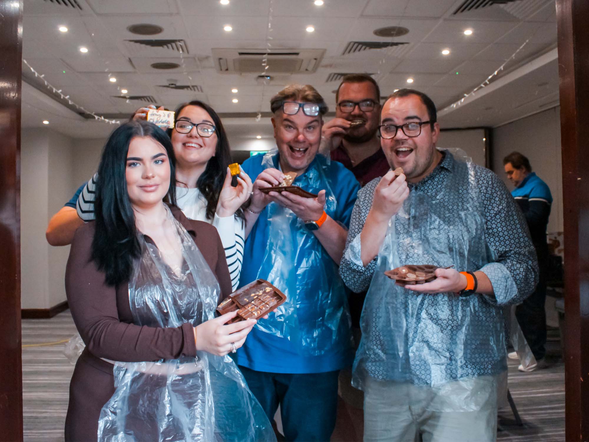 Team doing chocolate making indoors in Manchester